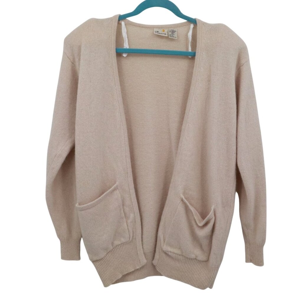Liz Claiborne Lambswool‎ Angora Cardigan Womens P/S Beige Preppy Elegant Classic